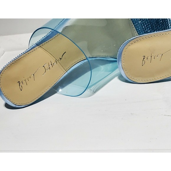New Betsey Johnson Banks Champagne Blue Rhinestone Clear Toe Slide Heels Wmn 6.5 - Picture 6 of 6
